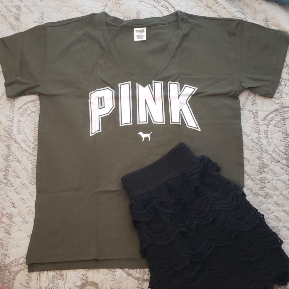New Olive Green Pink Tee